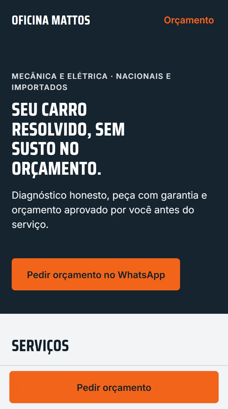 Exemplo de site para oficina mecânica